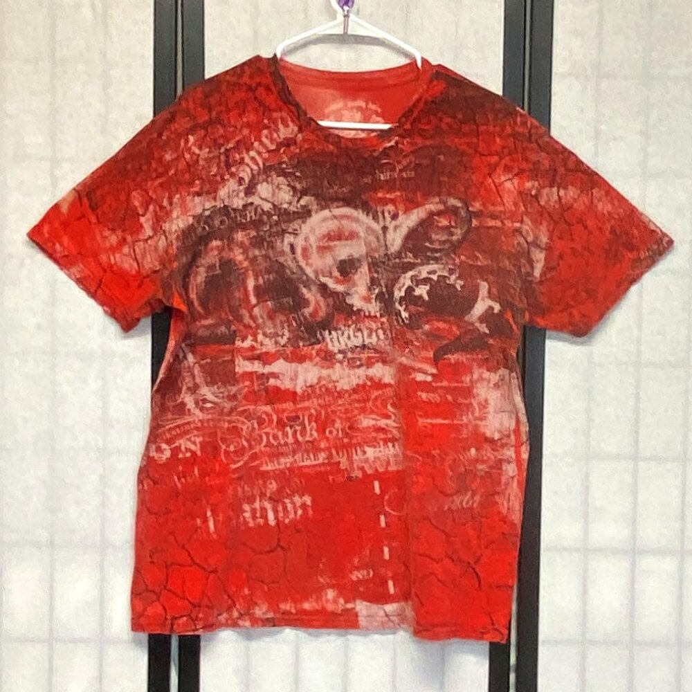 Premium PX Custom Rags Vintage Wash XL Skull Graphic Tee Short Sleeve Red Top
